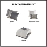 5 Piece Textured Jacquard Stripe Comforter Set, Grey