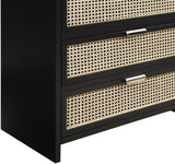 Sage Contemporary Chest with Rich Wood Frame & Natural Cane, Includes Gold and Chrome Handles