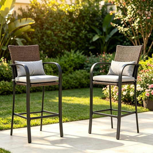 2‑Piece Bar Height Table & Rattan Chair Set