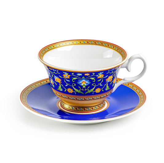 Royal Blue Floral Bone China Tea Cup Set