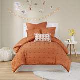Chenille Poms Cotton Comforter/Duvet Cover Set, Rust