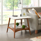 Midcentury Pecan Wood Side Table with Bottom Shelf