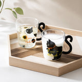 Cute Cat Glass Mug with Tail Handle 300ml