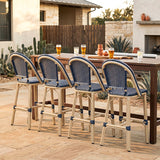 PURPLE LEAF Patio French Counter Stool Set of 2 Outdoor Backrest Barstools Aluminum Frame Woven Rattan for Indoor Kitchen Garden Balcony Restaurant