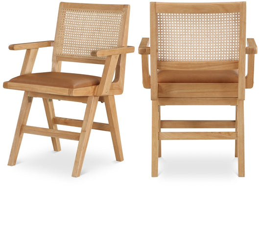 Abby Dining Arm Chair Set - Stylish Mid-Century Modern Design with Natural Wood and Cane Backrest