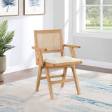 Abby Dining Arm Chair Set - Stylish Mid-Century Modern Design with Natural Wood and Cane Backrest