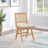 Abby Dining Side Chair Set of 2 - Stylish Mid-Century Design with Natural Wood and Cane Backrest