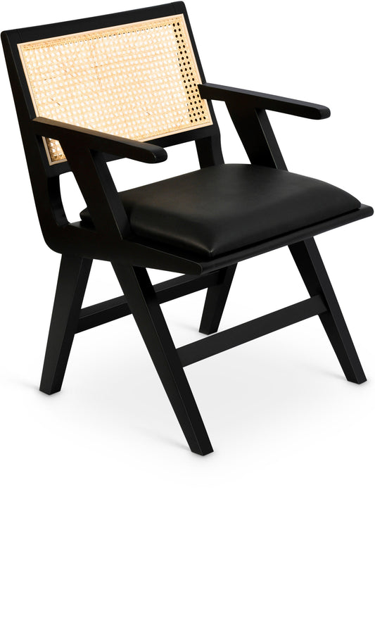 Abby Mid Century Dining Arm Chair with Natural Cane Back and Solid Mango Wood Frame for Durability
