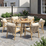 6-Person All Weather Acacia Wood Outdoor Dining Set with Water-Resistant Cushions and Umbrella Hole