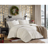 Grid Textured Soft Washed Pleated Comforter Set, Neutral