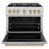 ZLINE 36" Dual Fuel Range, Gas Cooktop, Electric Convection Oven DuraSnow® Stainless Steel, Champagne Bronze CDRSZ-36-CB