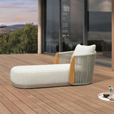 PURPLE LEAF Hailar Olefin Patio Chaise Lounge Chair , Upholstered Pool Lounge Chairs for Outdoor with Teak Armres for Deck, Pool, Lawn, Garden, Courtyard, Porch