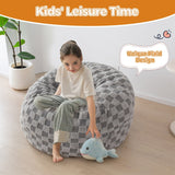 MAXYOYO Kids Bean Bag Bed - Bean Bag Chair to Bed with Jacquard Shaggy Plush Removable Cover, Plaid Grey