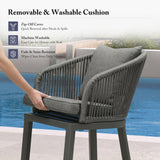 PURPLE LEAF Outdoor Bar Stools Patio Modern Aluminum Rattan High Back & Arms Bar Chairs with Removable Cushions and Pillows for Outdoor or Indoor