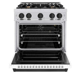 ZLINE 30"Classic Gas Range, Convection Gas Oven, DuraSnow® Stainless Steel, White Matte Door Matte Black CGRSZ-WM-30-MB