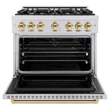 ZLINE 36" Dual Fuel Range, Gas Cooktop, Electric Convection Oven DuraSnow® Stainless Steel, Gold CDRSZ-36-G