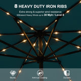 PURPLE LEAF Black Frame Tilting Market Umbrella with Lights Table Umbrella with Base Outside Patio
