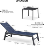 PURPLE LEAF Outdoor Aluminum Chaise Lounge with Wheels and Side Table for Outdoor Backyard Poolside