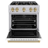 ZLINE 30" Dual Fuel Range, Gas Cooktop, Electric Convection Oven Stainless Steel, White Matte Polished Gold CDRZ-WM-30-G