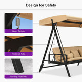 PURPLE LEAF Porch Swing with Adjustable Tilt Canopy Patio Swing with Stand and Meatl Steel Frame All-Weather Outdoor Swing Chair Seat Space-Saving for Backyard Garden Deck