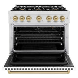 ZLINE 36"Classic Gas Range, Convection Gas Oven, DuraSnow® Stainless Steel, White Matte Door Champagne Bronze CGRSZ-WM-36-CB