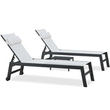PURPLE LEAF Outdoor Lounge Chair Patio Chaise Pool Lounger Aluminum Frame with Side Table and Wheels for Outside Sunbathing Tanning Recliner Including Pillows