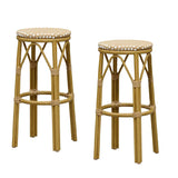 PURPLE LEAF Patio Round Bar Stools Set of 2 Outdoor Backless Barstools Woven Rattan Bar Chair for Indoor Kitchen Island Bistros Cafe Restaurant