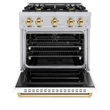 ZLINE 30"Classic Gas Range, Convection Gas Oven, DuraSnow® Stainless Steel, White Matte Door Polished Gold CGRSZ-WM-30-G