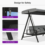 PURPLE LEAF Porch Swing with Adjustable Tilt Canopy Patio Swing with Stand and Meatl Steel Frame All-Weather Outdoor Swing Chair Seat Space-Saving for Backyard Garden Deck