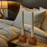 Fluted Amber Glass Candle Holders Set of 4