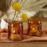 Vintage Amber Glass Tea Light Holder Set of 4
