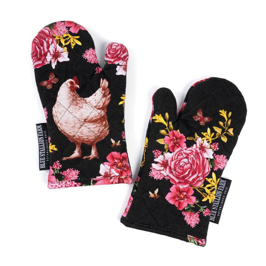 Blue Stallion Floral Bouquet Cotton Oven Mitts