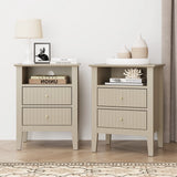 Fluted Nightstand with 2 Drawers Set of 2