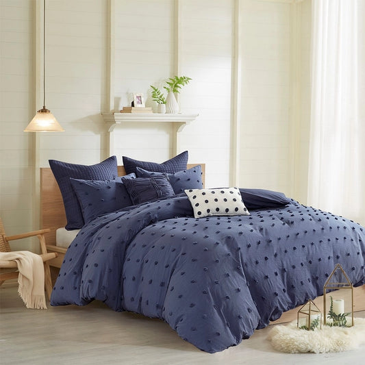 Pom-Pom 7-Piece Comforter or Duvet Cover Set, Indigo Blue