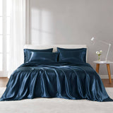 Wrinkle-Free Solid Satin Luxury Sheet Set, Midnight Blue