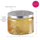 Garden Blooms Glass Tea Light Holder - Amber (Set of 4)