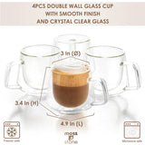Moss & Stone 4-Piece Double Wall Glass Coffee Mugs