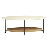 2-Tier Oval Coffee Table with Storage Shelf, White/Natural