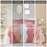 Ombre Stripe Shaggy Faux Fur Comforter Set 3pcs, Blush