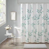 Devore Botanical Shower Curtain with Liner, Seafoam Blue