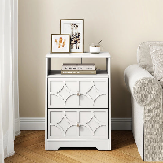 Large Nightstand with 2 Drawers, Side Table with Charging