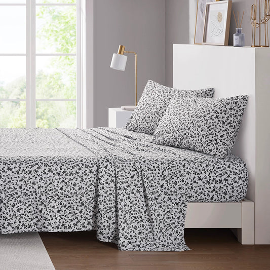 Wrinkle Free Microfiber Sheet Set, Black & White Floral