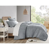 Grid Textured Soft Washed Pleated Comforter Set, Blue/Grey
