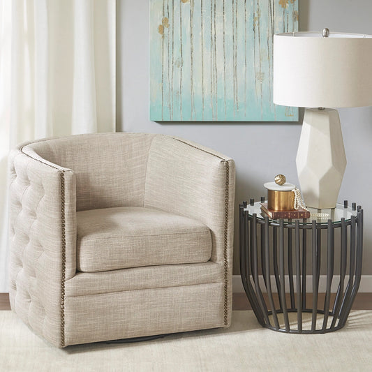 Swivel Glider Accent Chair in Barrel Style, Cream *