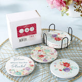 Garden Blooms Ceramic Coaster with Holder (Set of 6)