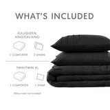 Grid Textured Soft Washed Pleated Comforter Set, Black