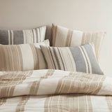 3-pieces Stripes Down Cotton Oversized Comforter Set, Tan