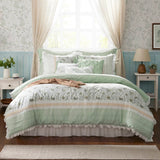 9 Piece Cotton Percale Floral Comforter Set, Sage Green