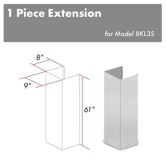 ZLINE 61" Snow Finished Stainless Chimney Extension, For Ceilings Up To 12.5', 8KL3S-E