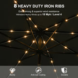 PURPLE LEAF Black Frame Tilting Market Umbrella with Lights Table Umbrella with Base Outside Patio